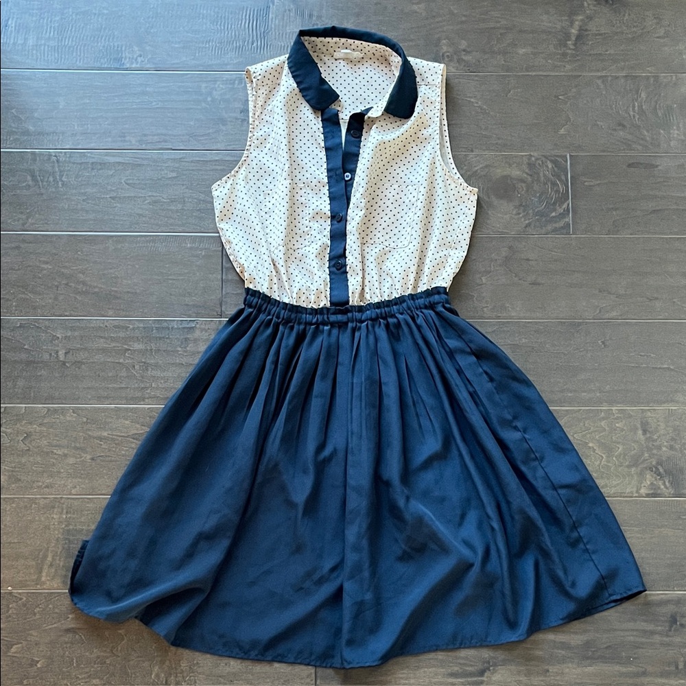 Maison Jules Navy and White Collared Dress